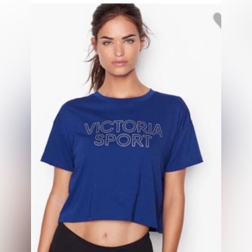Victoria Sport short sleeve crop T-shirt, Royal blue, size: L